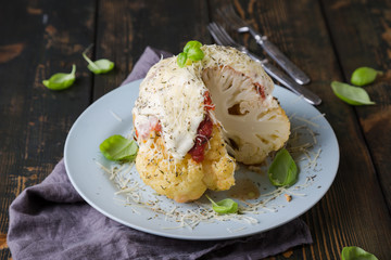 Baked cauliflower with marinara sauce and mozzarella