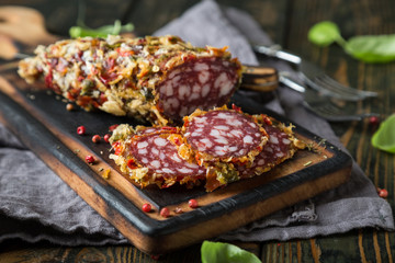 Smoked sausage with spices and herbs