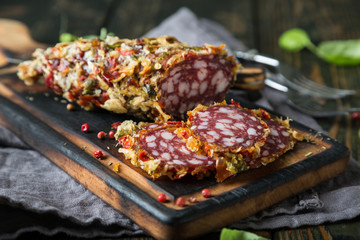 Smoked sausage with spices and herbs