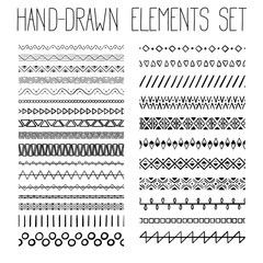 Collection of simple hand-drawn pattern with geometric ornament. Vector illustration
