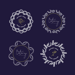 Abstract Flowers Vector Signs or Logo Templates Set. Retro Floral Illustration with Classy Typography. Feminine Logo. Modern Logo Template for florist, photographer, fashion blogger, design studio.