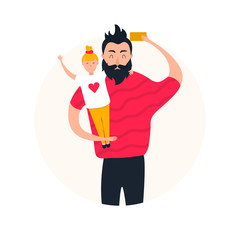 Young cute daddy holding a child