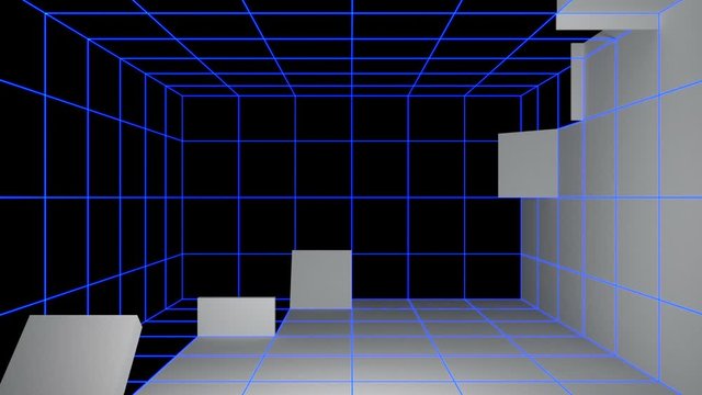 interior space self constructed from digital wirefreme to conform an empty white room