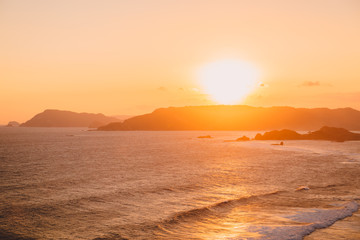 Seascape with waves at sunset in Australia