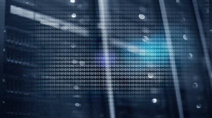 Binary Code on Server Room Background. Abstract Wallpaper