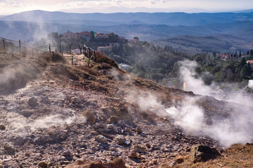 Fototapeta premium The Tuscan Mining Park UNESCO Global Geopark is located in the northern of Province of Grosseto in Tuscany, central Italy. The territory of the Colline Metallifere (Metalliferous Hills), stretches bet