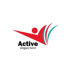 Sport Fitness Winner Champion Man Logo design vector template. Active workout concept Logotype icon