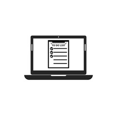 To do list, Check list document on laptop icon, computer with paper check list and to do list