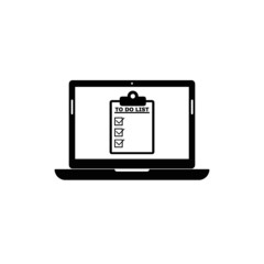 To do list, Check list document on laptop icon, computer with paper check list and to do list