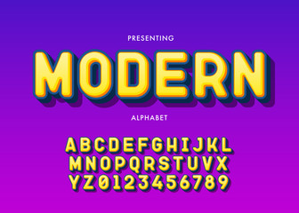 Shiny bold modern style text effect. Set of vibrant gradient alphabet and number