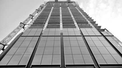 Abstract modern architecture with high contrast black and white tone. Architecture of geometry at glass window - monochrome.