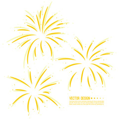 Vector firework design on white background with scattered stars and sparkles. Bright festive decoration.