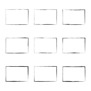 Set hand drawn rectangle frame. Text box from smears. Vector Black stroke border felt-tip pen objects.