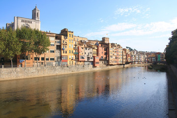 Colorful buildings in the gorgeous city of Girona in Catalonia, Spain