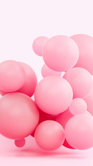 Pink sphere composition 3d rendering illustration. Light soft rubber material in bright studio. Creative trendy wallpaper. Vertical tie template