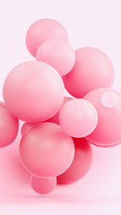 Pink sphere composition 3d rendering illustration. Light soft rubber material in bright studio. Creative trendy wallpaper. Vertical tie template