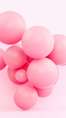 Pink sphere composition 3d rendering illustration. Light soft rubber material in bright studio. Creative trendy wallpaper. Vertical tie template