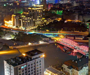 Bird view of illuminated Shanghai by night.