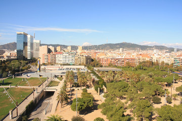 Aerial view over Barcelona city, Catalonia, Spain