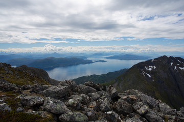 Hiking in tustna, norway. 1000m over sea level with great view over the coastline.