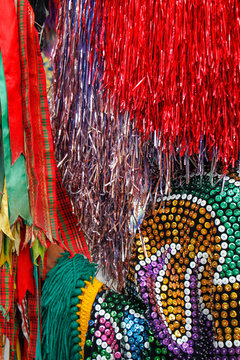 Recife / Pernambuco / Brazil. February, 18, 2017. Parade of the traditional Pernambuco Maracatu "Piaba de Ouro" during a carnival preview, with its "Caboclos de Lan&ccedil;a" and other characters.