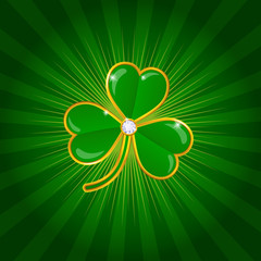 vector illustration of green shamrock on retro background