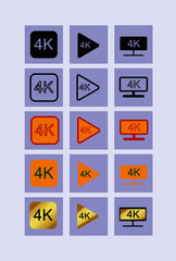 4K badge icon set, 4K symbol of High Definition monitor display resolution