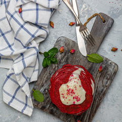 Red velvet pancakes.