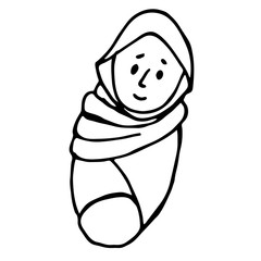 Coloring book. Baby newborn. Active recreation for children. Vector black and white illustration for children's coloring or creativity.