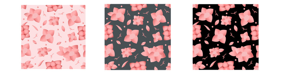 Set hand drawn seamless pattern trend flowers with leaves  Flower on color background.  Spring herb , vector illusttration for decoration , print, wedding