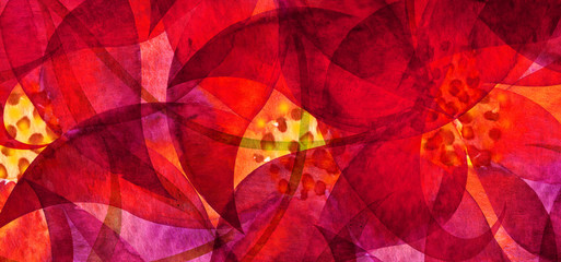 Red flower. Abstract acrylic and watercolor smear blot painting.