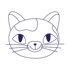 cute cat face cartoon character pets lineal design
