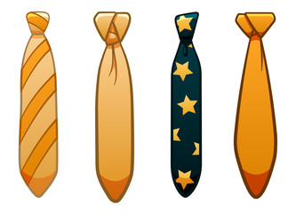 Four yellow neckties set on white background