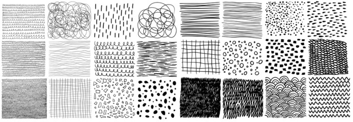 Vector collection of hand-drawn texture, lines, dots, scribbles, hatching, cells, strokes and abstract graphic design elements isolated on white background