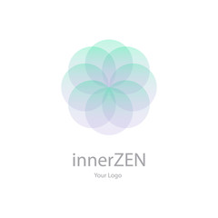 Vector trendy transparent purple green icon and logo on a white background for beauty salon, spa massage studio, cosmetics, fashion. Sign, label, identity, emblems, template for business brand. 