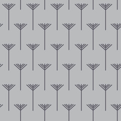 Vector seamless geometric pattern on simple light gray background with dark gray dandelion petals. For prints, textile, fabric, paper