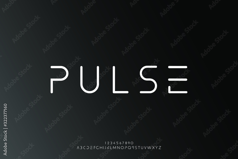 Sticker pulse, an abstract technology science alphabet font. digital space typography vector illustration de