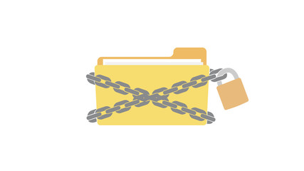 Flat vector image of a file or folder with a chain and padlock - data or document security, privacy and protection