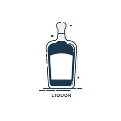 Bottle liquor line art in flat style. Restaurant alcoholic illustration for celebration design. Design contour element. Beverage outline icon. Isolated on white background in graphic style