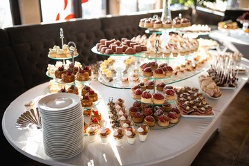 festive table with food at a wedding, birthday, baptism