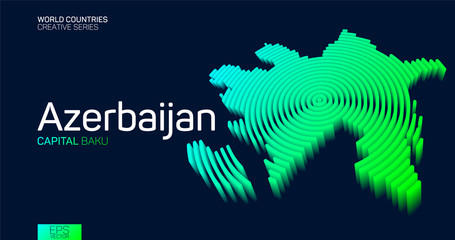 Isometric map of Azerbaijan with neon circle lines