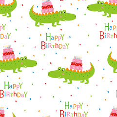 happy birthday pattern with crocodile