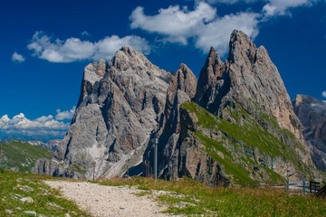 alpine mountain peak in Italy Alps, Seceda Odle. Dolomites