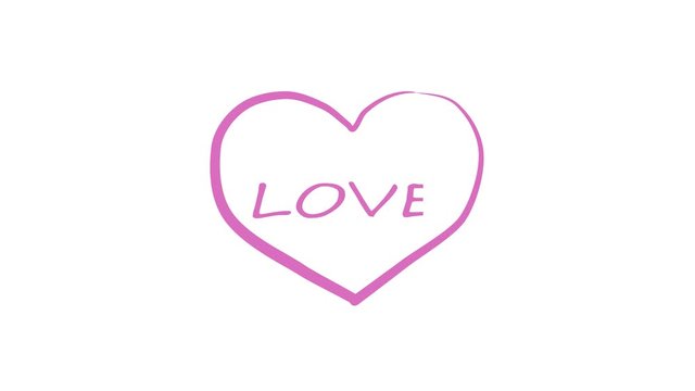 Pink heart on white background. Love story. Love animated text. Valentines day. Drawn animation. 4K