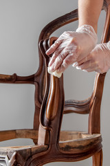 processing furniture with oil and a swab made of lint-free cloth. all parts backrest, armrest, leg....