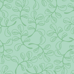 Simple doodle leaves seamless vector pattern in pale green colors. Minimal nature themed surface print design.