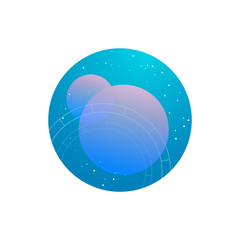 Vector silhouette of two planets flat Illustration on a gradient sky blue backgroud with constellation of stars, natal chart in round form icon. Used for logo, mobile app icon or templates for web