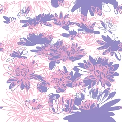 Gordijnen Seamless pattern with chrysanthemums. Stylish botanical background. Multicolored flowers, drawing by hand. © RantGoil