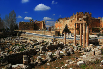 Ruins, unique architecture, carving of the ancient city of Baalbek. Lebanon.