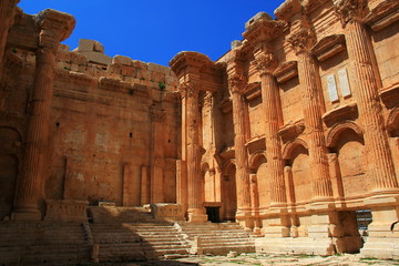 Ruins, unique architecture, carving of the ancient city of Baalbek. Lebanon.
